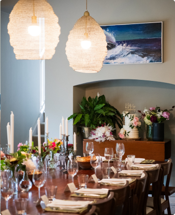 Elegant dining setup with flowers