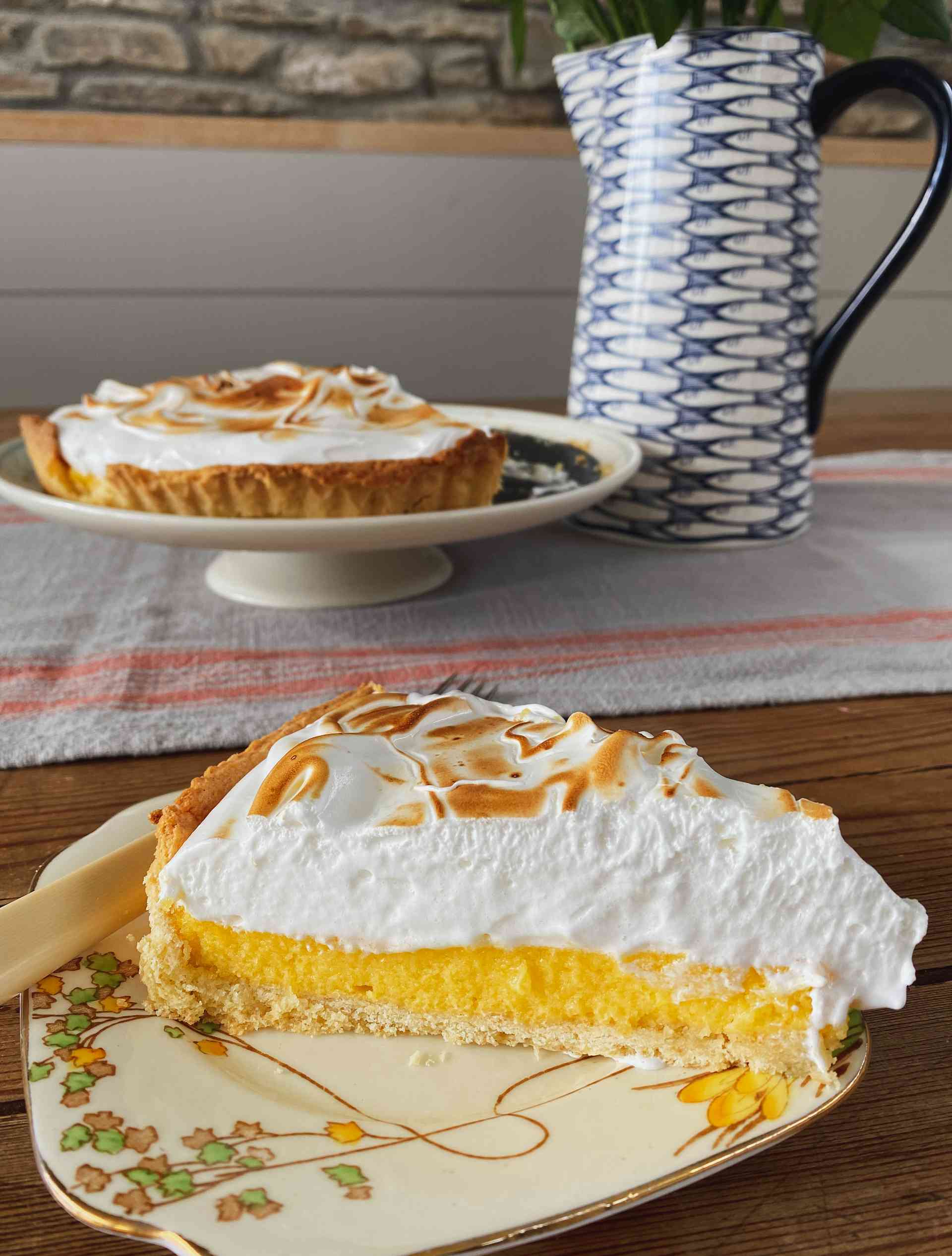 Lemon Meringue Pie slice on a sideplate.