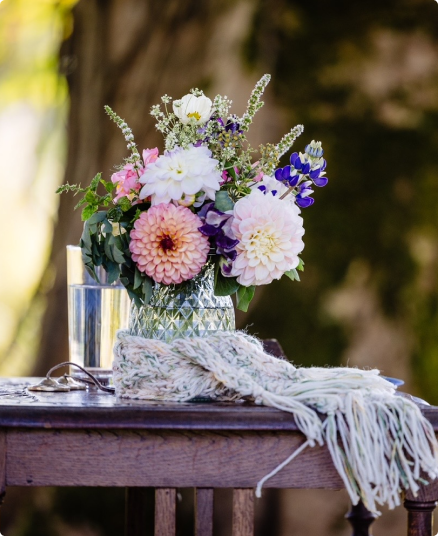 Wedding flowers on a table.