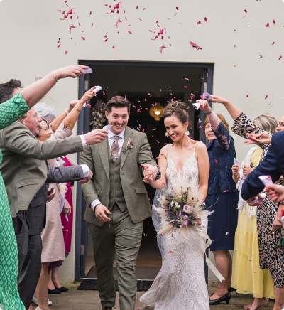 Wedding couple celebrating.