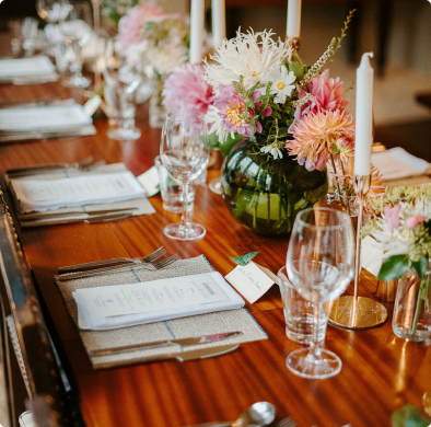 Wedding table with flowers.