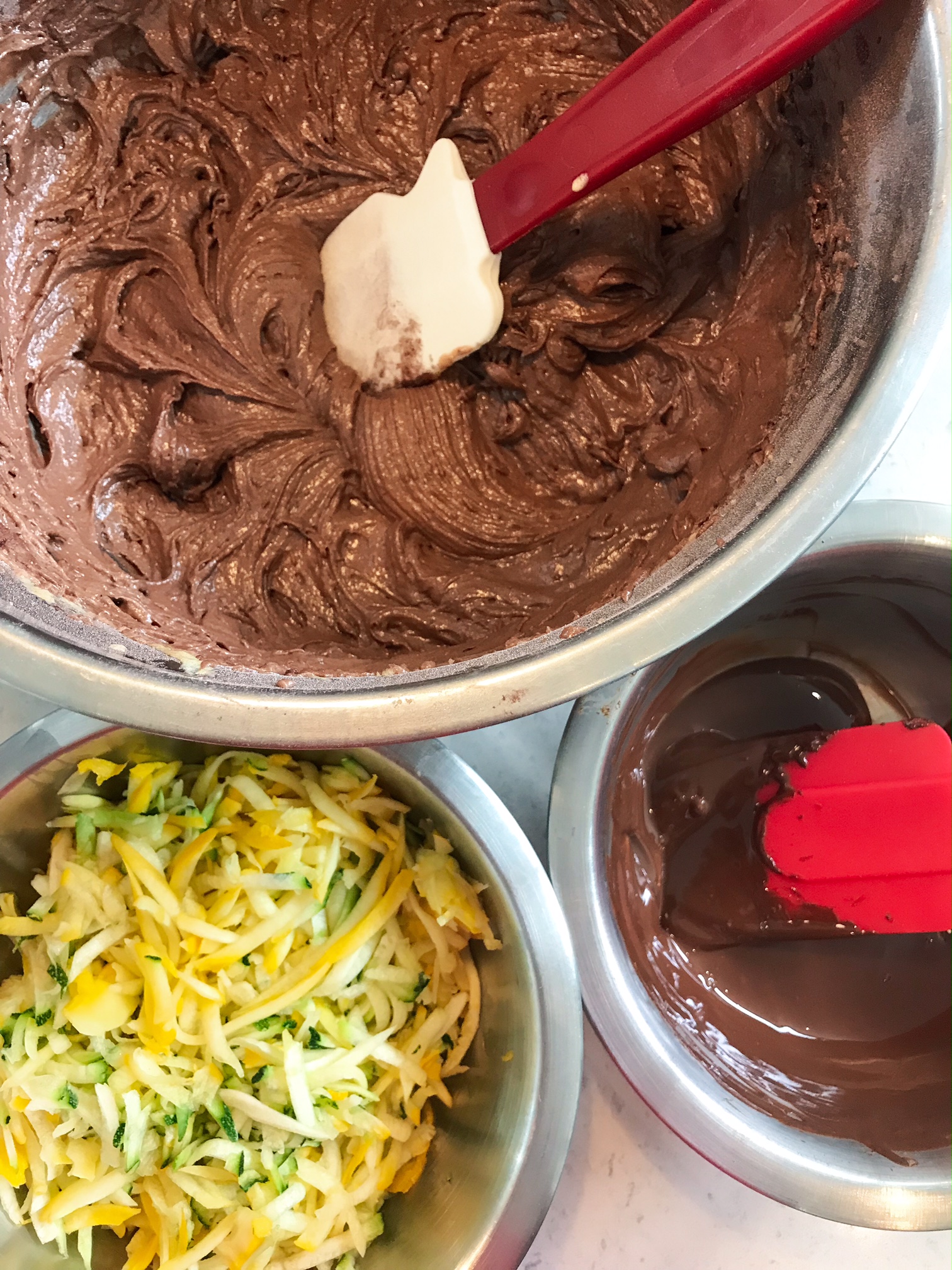 Chocolate courgette cake being made.
