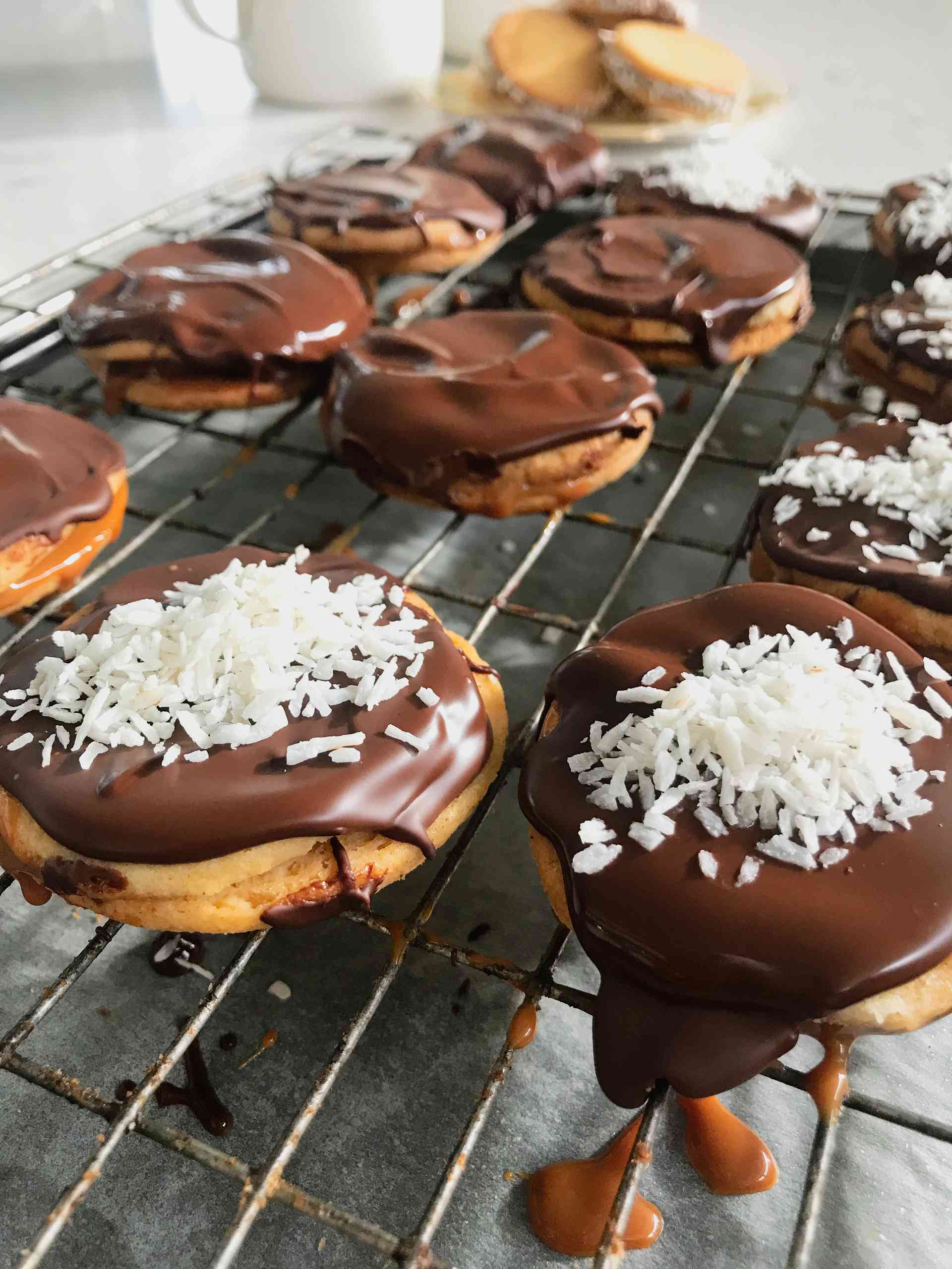 Close up of Alfajores on a rack