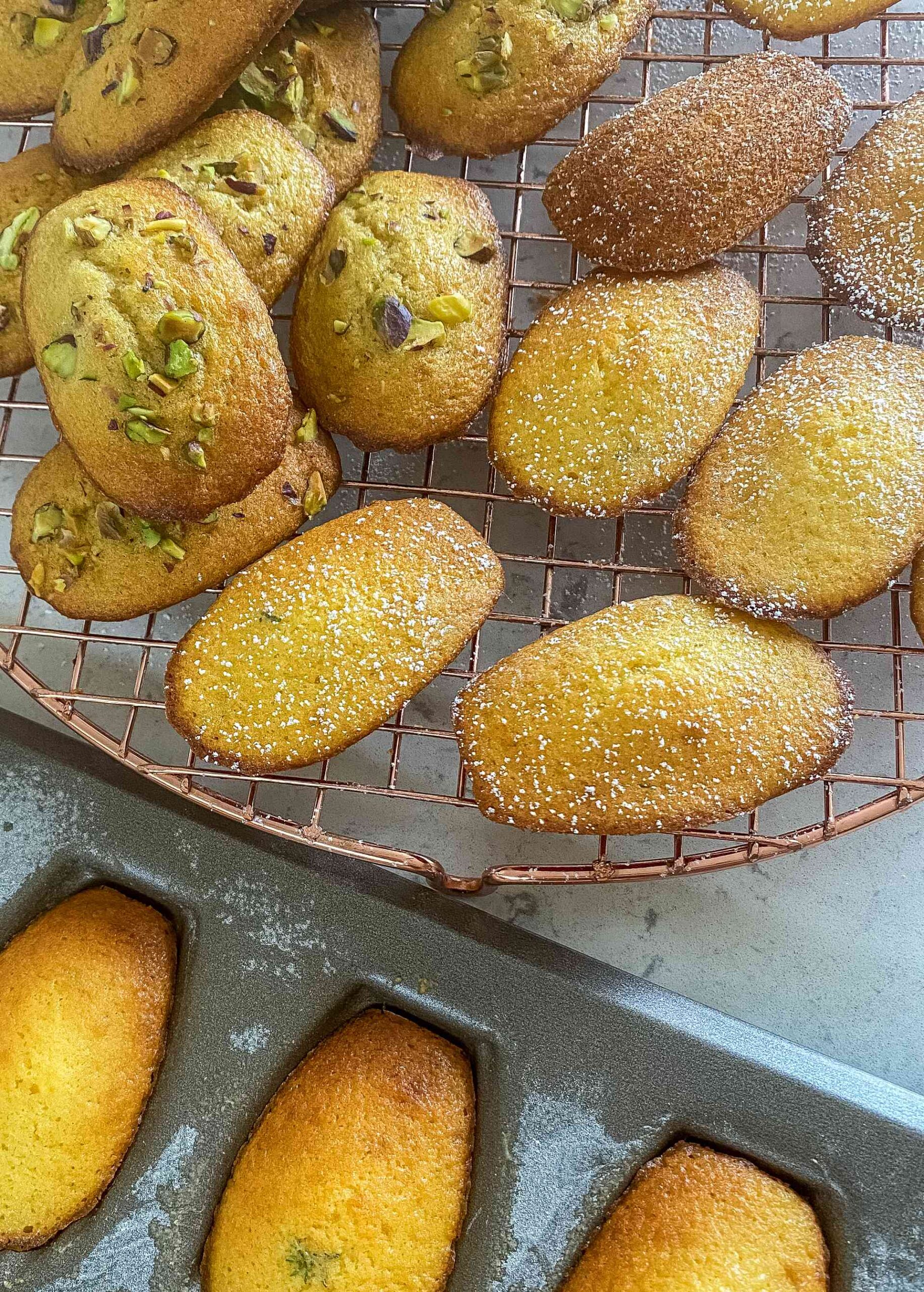 Madeleines on a rack.