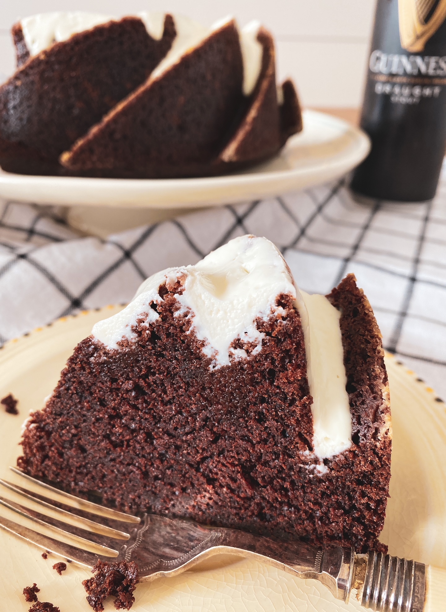 Guinness Chocolate Bundt Cake slice on a sideplate.