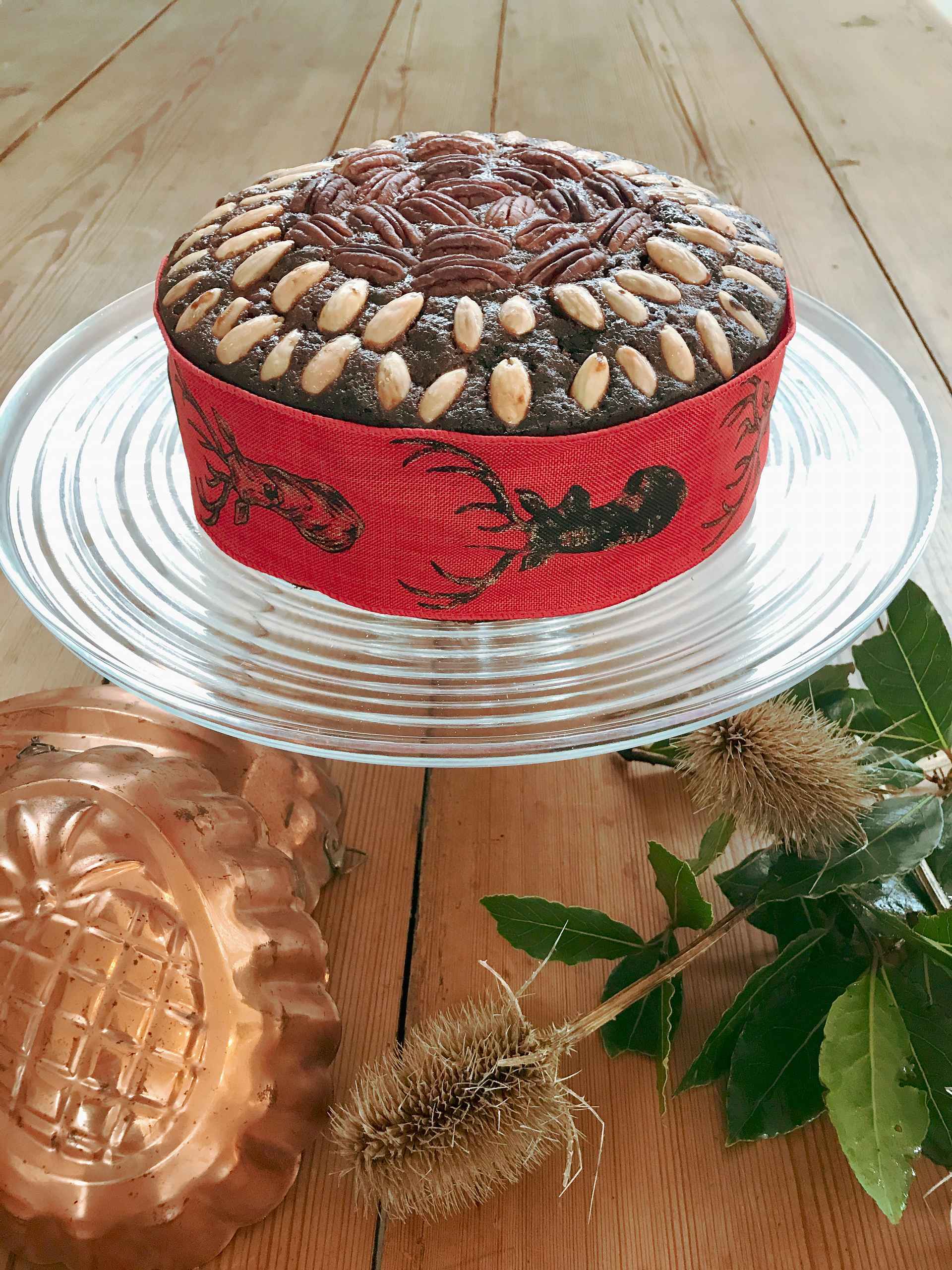 Christmas cake on a plate.