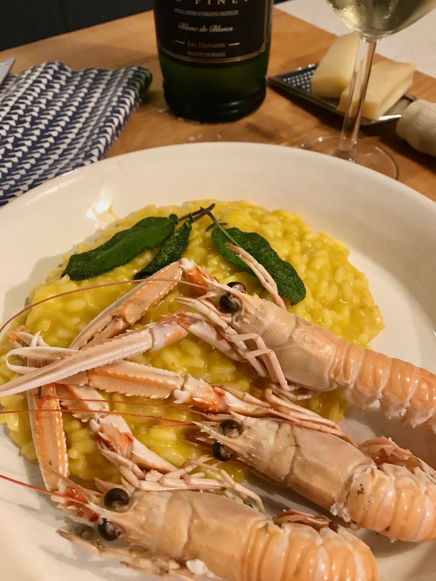 Pumpkin risotto with prawns.